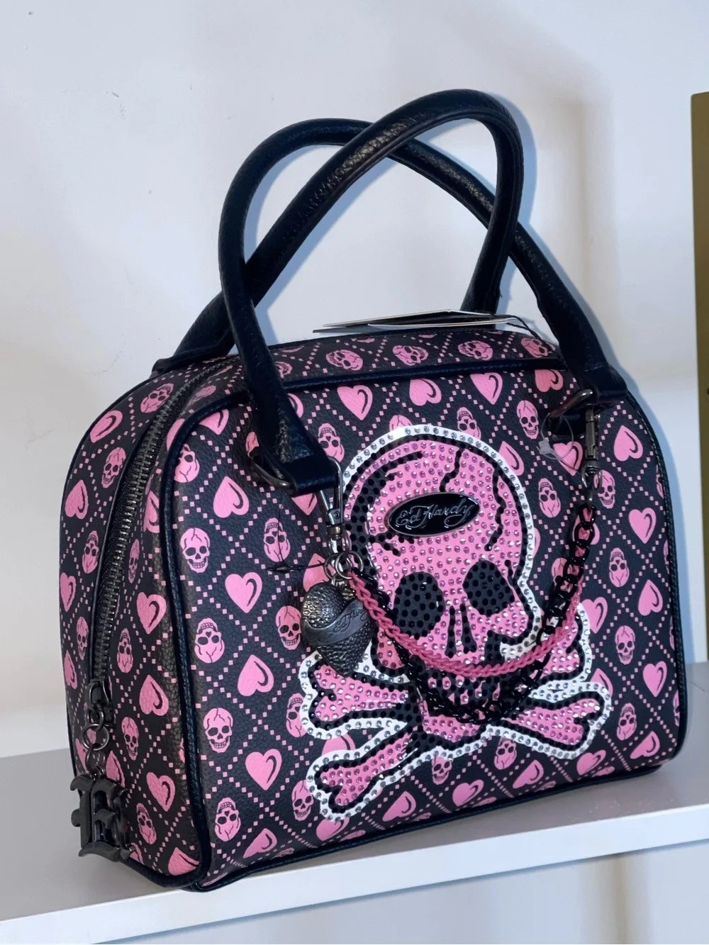 Ed Hardy Pink Skull Dome Satchel Bag